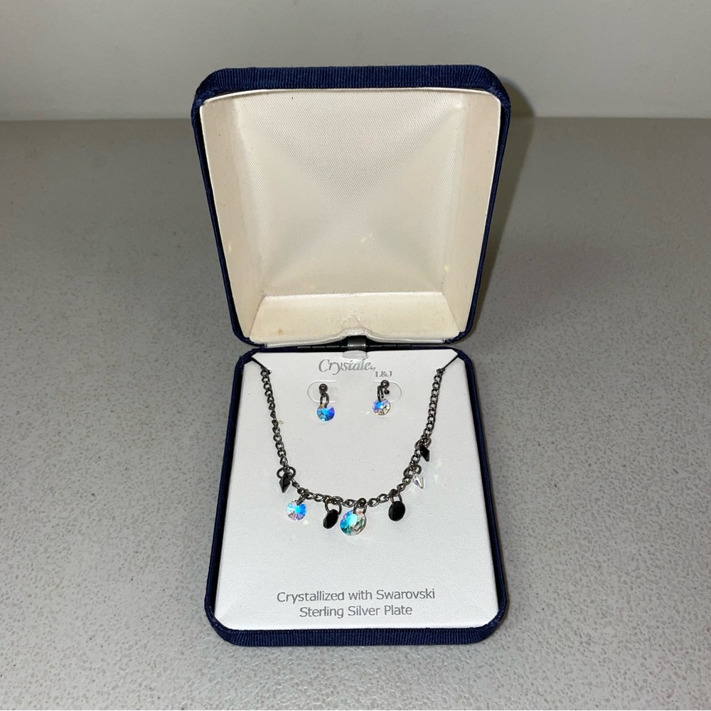 CRYSTALE BY L&J SWAROVSKI Crystallized Sterling Silver Plate Necklace & Earrings - Picture 3 of 7
